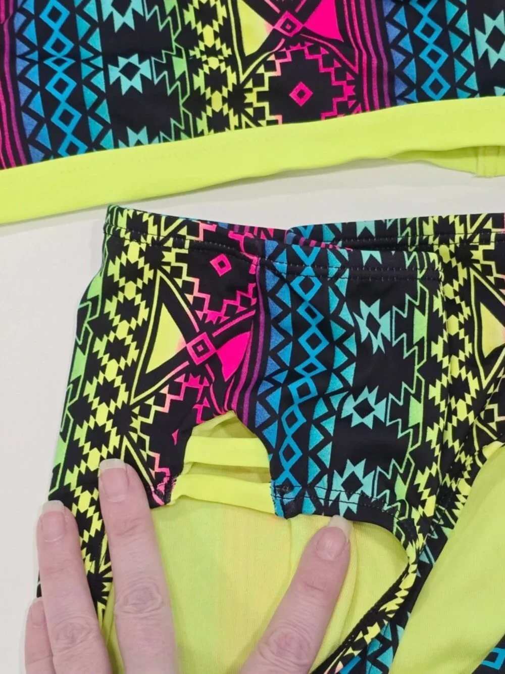 Justice ✦ Girls Neon Bikini Set ✦ Tribal Print High-Waisted UPF 50+ Size 8